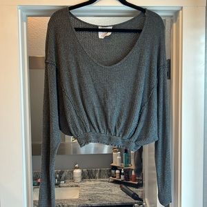 Grey Waffle Textured Cropped Sweater